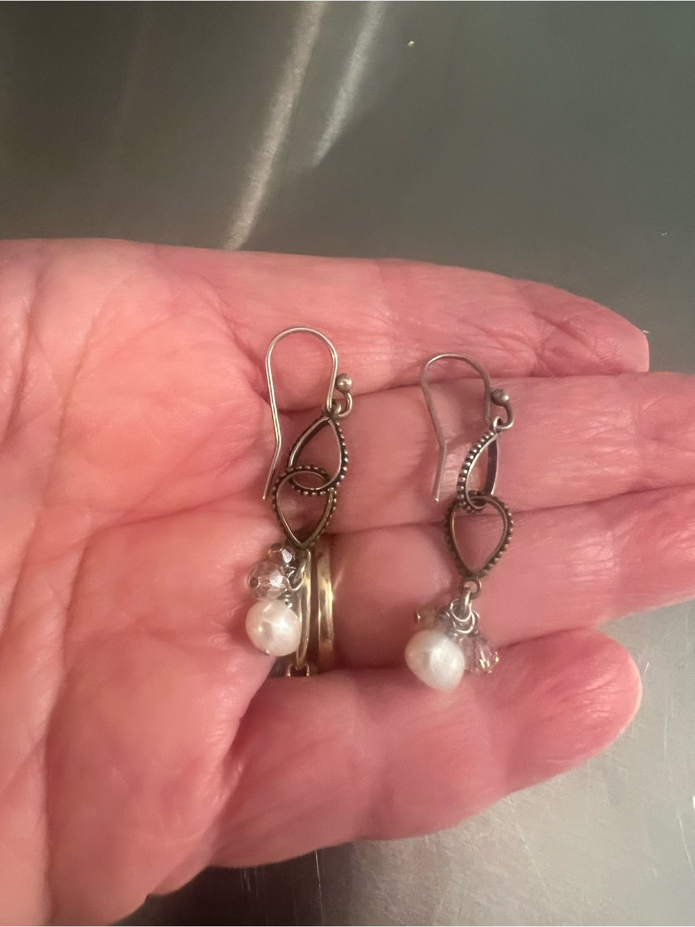 Silpada Sterling Silver Pearl Drop Earrings with Crystal Accents - White - Picture 2 of 3